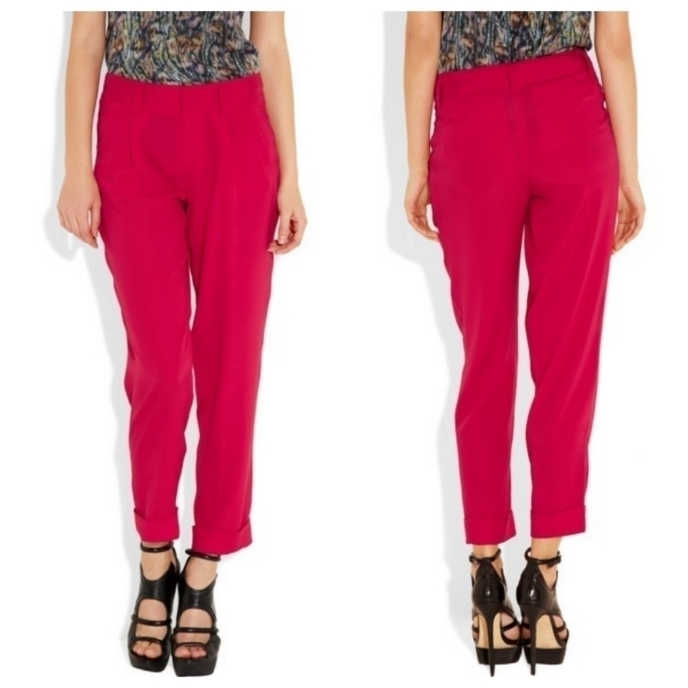 New Alice + Olivia Arthur Silk Blend Crepe Pants in Strawberry 4